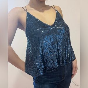 Blue sequin tank - Free People